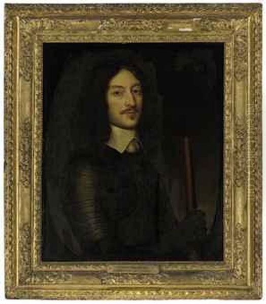 Portrait Of James Graham, 1st 
Marquess Of Montrose (1612-1650), Half-length, In Armour, Holding A 
Baton Of Command, In A Feigned Oval Oil Painting by Gerrit Van Honthorst