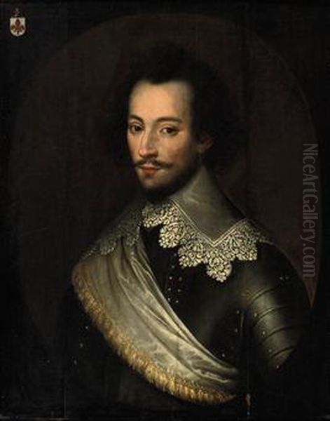 Portrait Of Charles De 
Rechignevoisin (c. 1600-1649), Half-length,in Armour With A White Lace 
Collar And A White Sash Oil Painting by Gerrit Van Honthorst