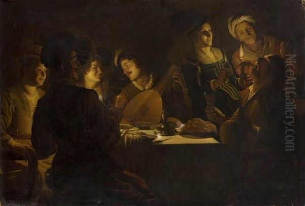 Scena W Tawernie Oil Painting by Gerrit Van Honthorst