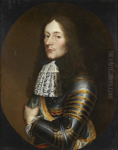 Portrait De Gentilhomme En Armure Dans Un Ovale Peint Oil Painting by Gerrit Van Honthorst