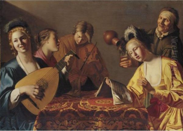 A Musical Party Oil Painting by Gerrit Van Honthorst