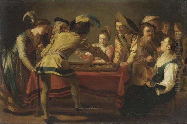 Giocatori Di Backgammon Oil Painting by Gerrit Van Honthorst