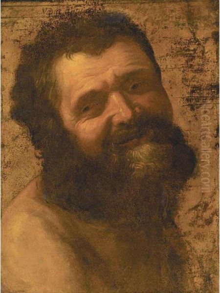 Portrait Of A Bearded Man Laughing, Head And Shoulders Oil Painting by Gerrit Van Honthorst