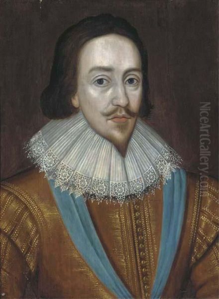 Portrait Of George Villiers, 
Duke Of Buckingham (1592-1628),bust-length, In A Gold Doublet And Lace 
Ruff Oil Painting by Gerrit Van Honthorst