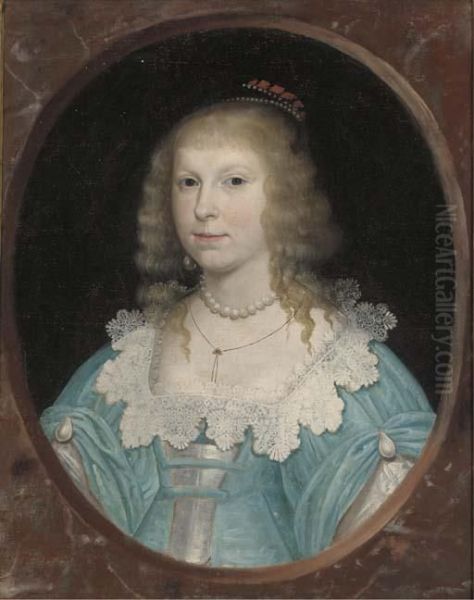 Portrait Of A Young Lady, Bust-length, In A Trompe L'oeiloval Oil Painting by Gerrit Van Honthorst