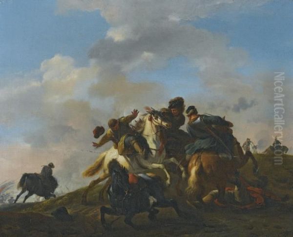 A Cavalry Skirmish Oil Painting by Jan von Huchtenburgh