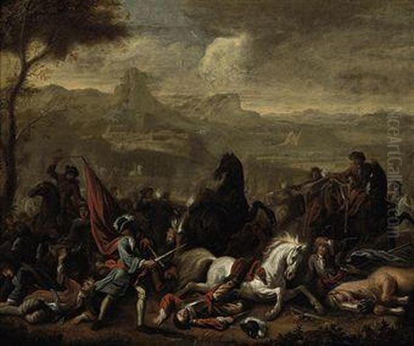 A Cavalry Battle Oil Painting by Jan von Huchtenburgh