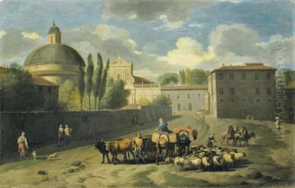 Zwei Romischeansichten Oil Painting by Jan von Huchtenburgh