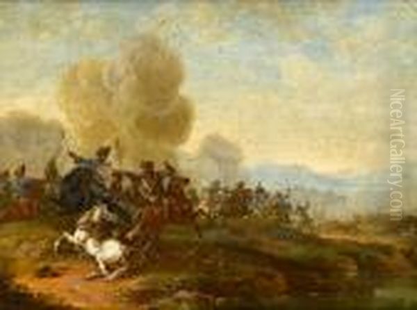 A Cavalry Skirmish Oil Painting by Jan von Huchtenburgh