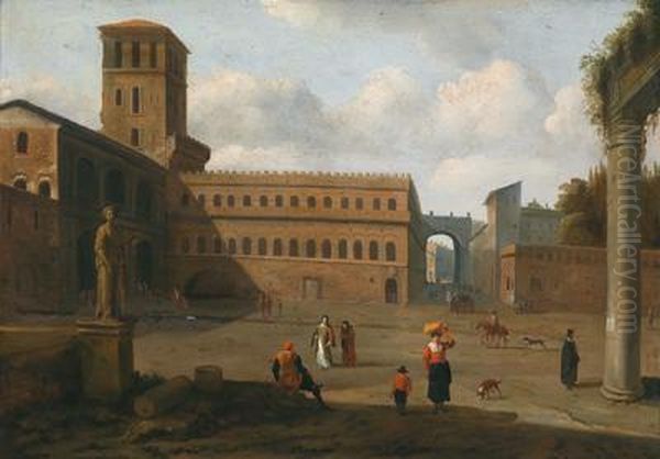 Veduta Di Una Piazza Di Una Citta Italiana Oil Painting by Jan von Huchtenburgh