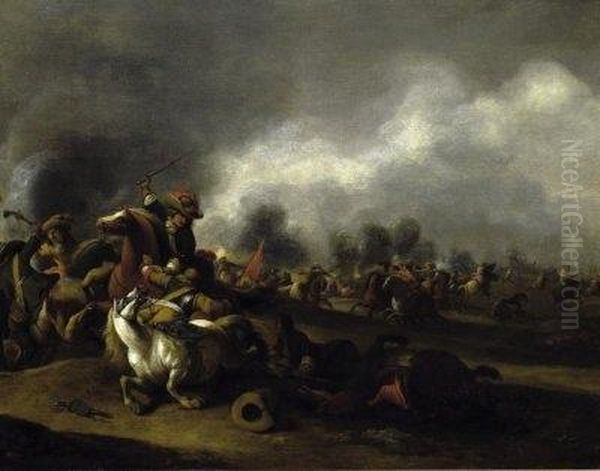 Cavalry Battle Oil Painting by Jan von Huchtenburgh