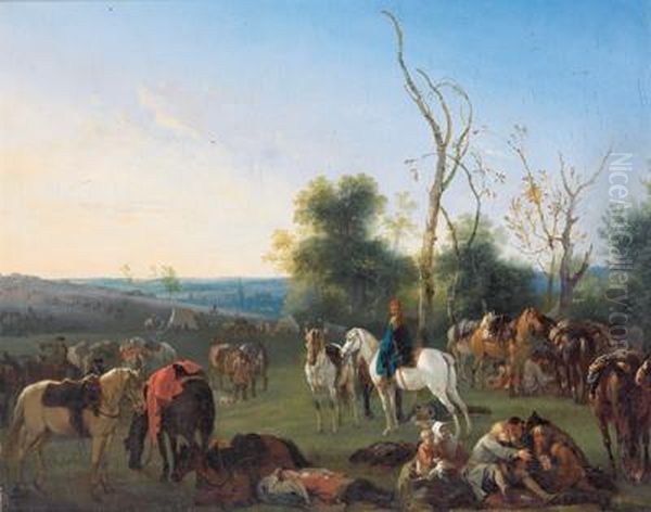 Un Accampamento Con Cavalieri A Riposo Oil Painting by Jan von Huchtenburgh