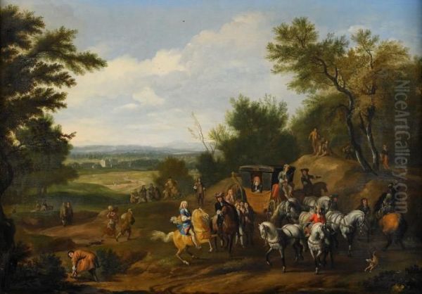 Ett Fornamnt Herrskap I Galavagn Oil Painting by Jan von Huchtenburgh