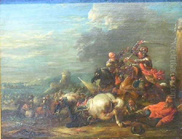 Cavalry Skirmish Oil Painting by Jan von Huchtenburgh