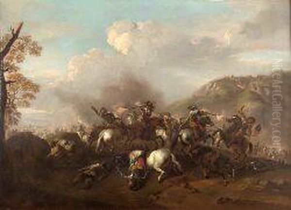 A Cavalry Skirmish Oil Painting by Jan von Huchtenburgh