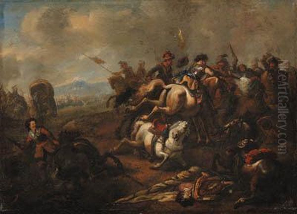 A Cavalry Battle Between Christians And Turks Oil Painting by Jan von Huchtenburgh