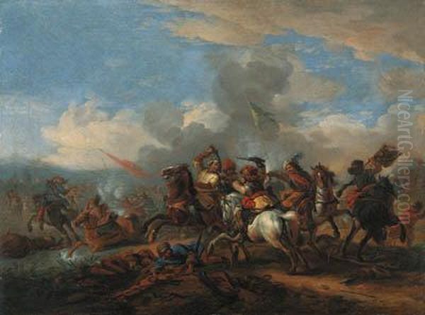 A Battle Between Christians And Turks Oil Painting by Jan von Huchtenburgh