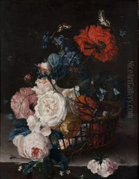 Corbeille De Fleurs Sur Un Entablement Oil Painting by Jan Van Huysum