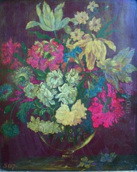 A Glass Bowl Of Mixed Flowers Oil Painting by Jan Van Huysum