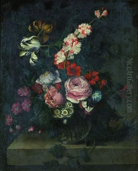 Bouquet De Fleurs Sur Un Entablement Oil Painting by Jan Van Huysum