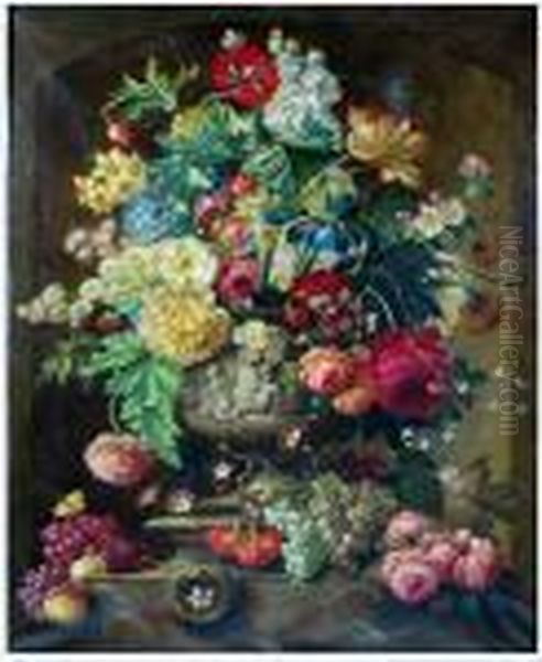 Still-life With Flowers In A Classical Urn Oil Painting by Jan Van Huysum