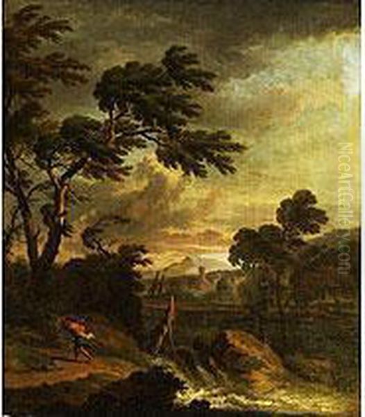 Abendliche Baumlandschaft Oil Painting by Jan Van Huysum