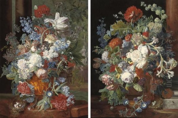 Still Life Roses, Carnations... Oil Painting by Jan Van Huysum