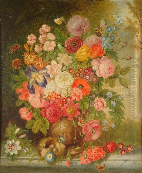 Still Life Of Flowers Inan Urn Oil Painting by Jan Van Huysum