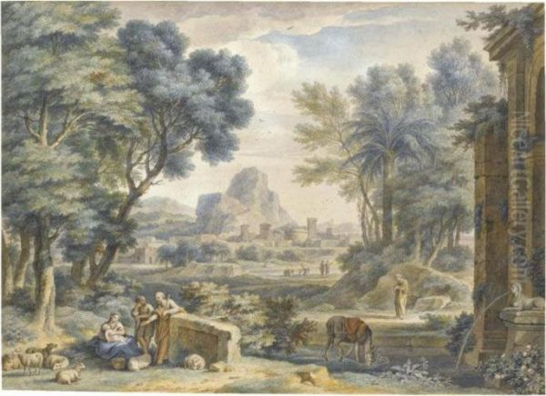 Arcadian Landscape With The Rest On The Flght Into Egypt Oil Painting by Jan Van Huysum