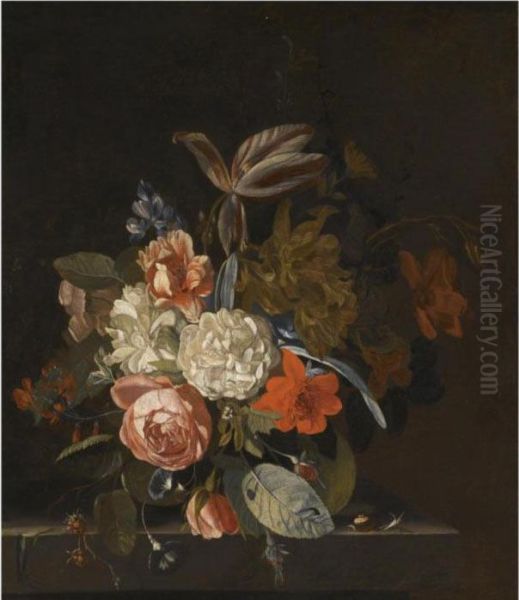 A Still Life Of Roses, Peonies Oil Painting by Jan Van Huysum