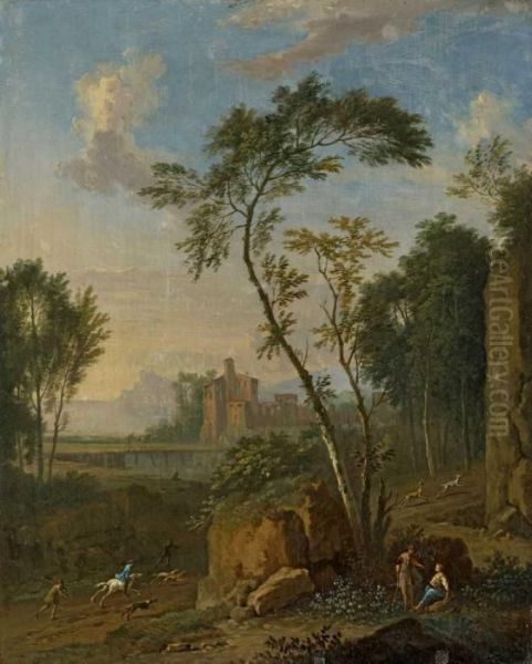 Sudliche Landschaft Mit Jager Und Weiteren Figuren Oil Painting by Jan Van Huysum