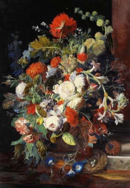 Nach - 2 Gemaldependants: Blumenstillleben Oil Painting by Jan Van Huysum