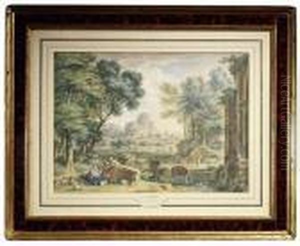 Arcadianlandscape With Herdsmen Oil Painting by Jan Van Huysum