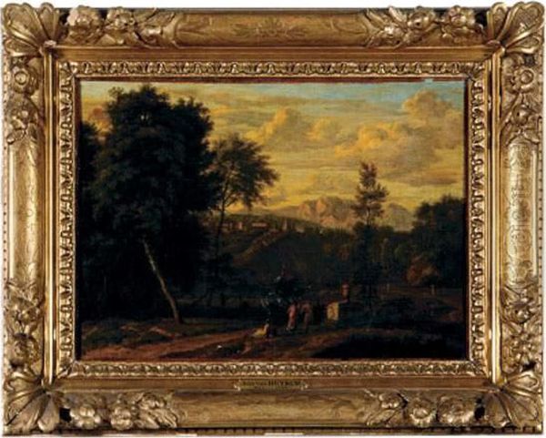 Paysage Classique Anime De Personnages Oil Painting by Jan Van Huysum