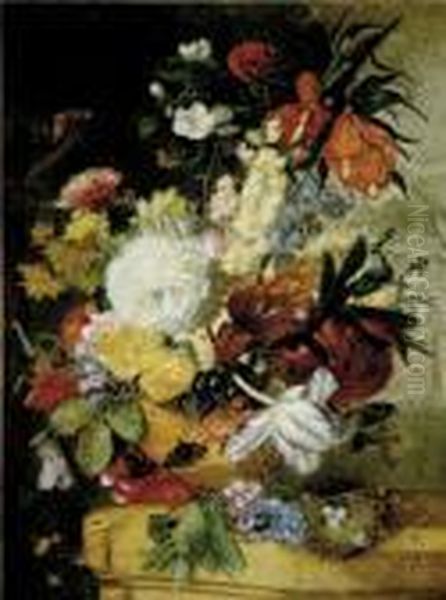 Flowers In Vase Oil Painting by Jan Van Huysum