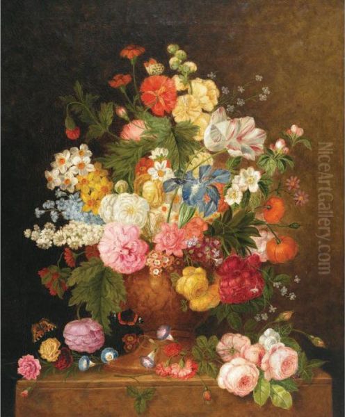 Floral Study With Butterflies Oil Painting by Jan Van Huysum