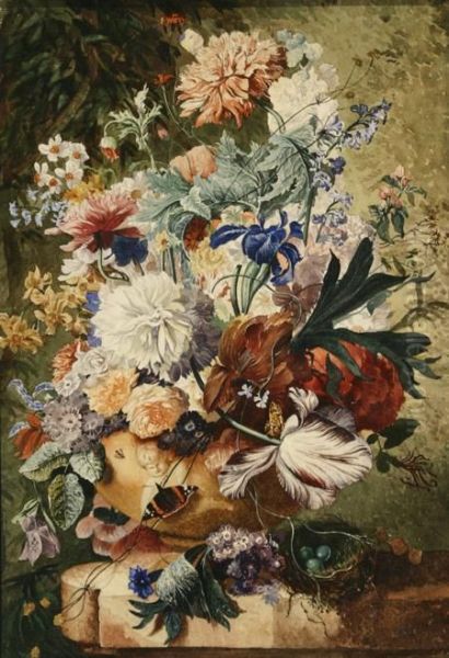 Still Life With Flowers In An Urn Oil Painting by Jan Van Huysum