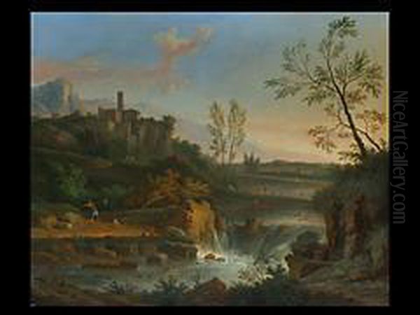 Landschaft Mit Wasserfall Und Figurenstaffage Oil Painting by Jan Van Huysum