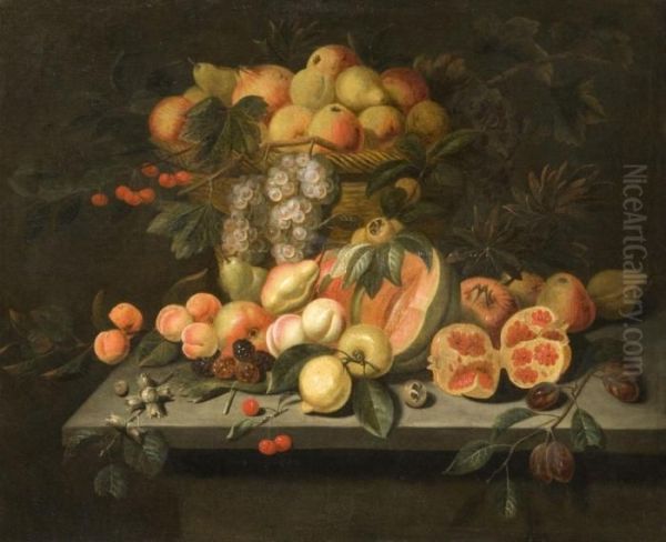 Nature Morte De Fruits Disposes Sur Un Entablement Oil Painting by Jan van Kessel