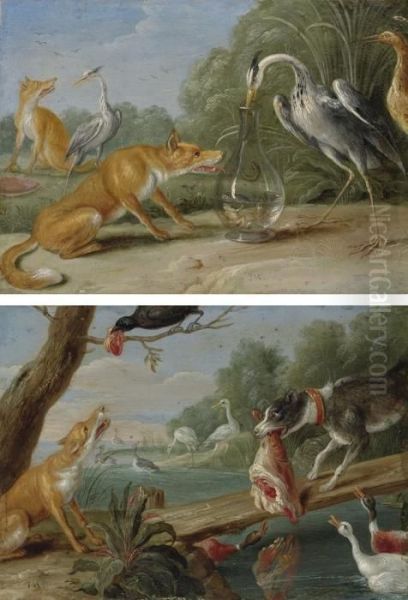 The Fox And The Crane Oil Painting by Jan van Kessel