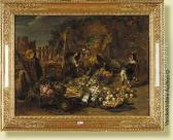 Chevres Au Milieu D'une Jetee De Legumes Oil Painting by Jan van Kessel