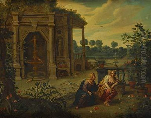 Vertumno Y Pomona En Un Jardin Con Capricho Arquitectonico Oil Painting by Jan van Kessel