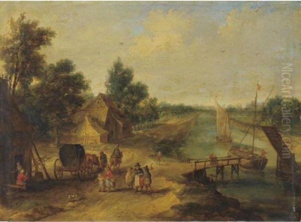 A River Landscape Oil Painting by Jan van Kessel