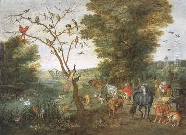 Noah Herding Animals Towards The Ark Oil Painting by Jan van Kessel