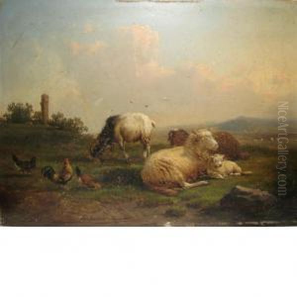 Farm Animals In A Field Oil Painting by Cornelis van Leemputten