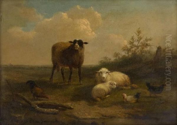 Poules Et Moutons Oil Painting by Cornelis van Leemputten