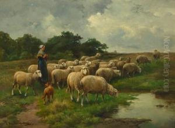 Sheep At Pasture Oil Painting by Cornelis van Leemputten