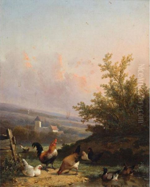 Landscape With Ducks And Fowl Oil Painting by Cornelis van Leemputten