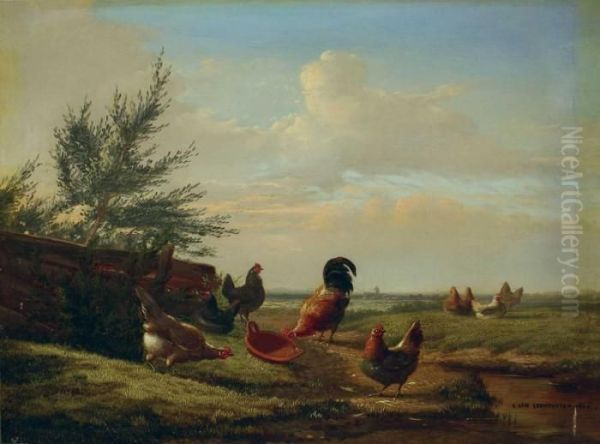 Landschaft Mit Geflugel. Oil Painting by Cornelis van Leemputten