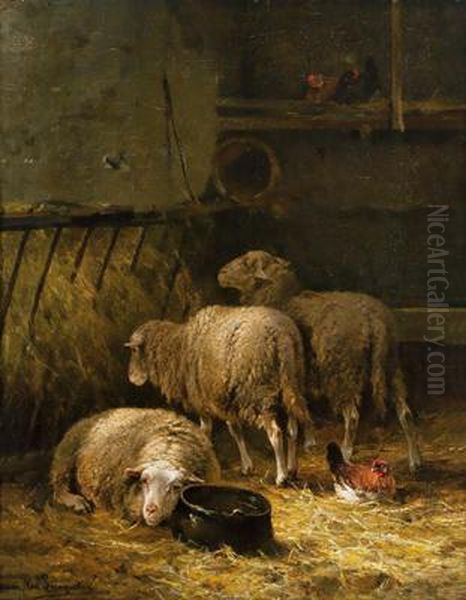 Schafe Im Stall Oil Painting by Cornelis van Leemputten